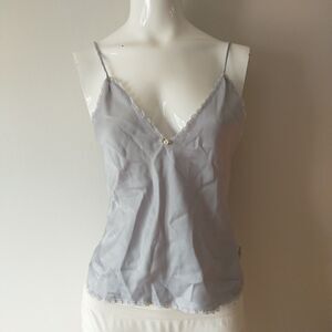 Vtg FLAIR Cami Womens S/XS*Silver Gray Union Made 70s Lace Trim Coquette
